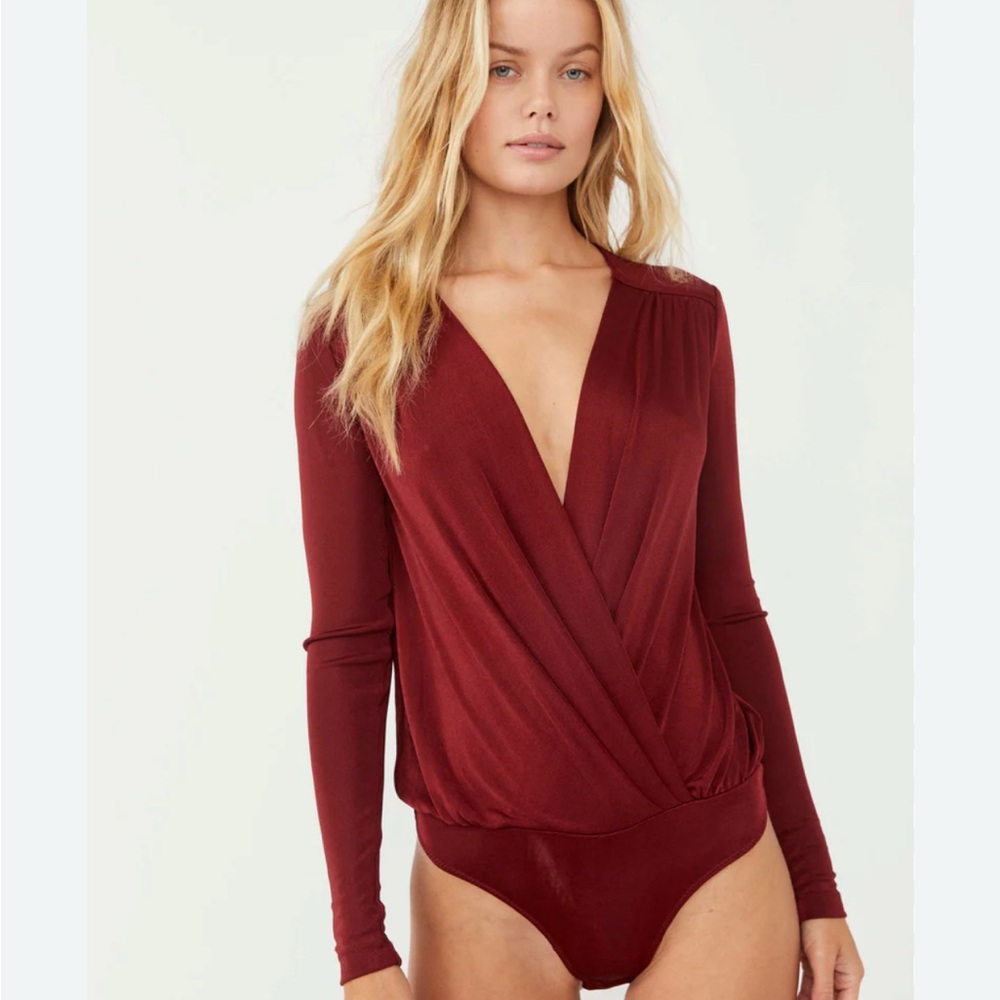 Free People Deep Red Wrap Bodysuit
